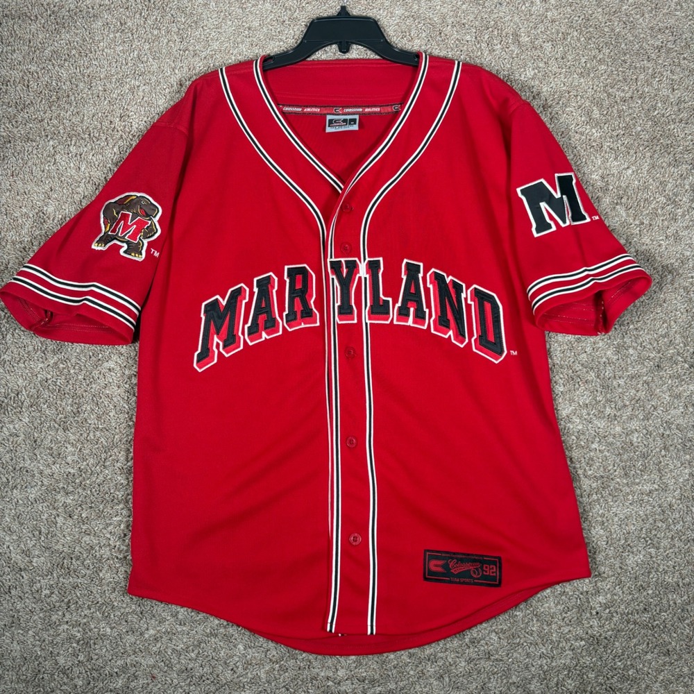 Colosseum Maryland Terrapins Baseball Jersey Mens Medium Red Button Up NCAA
